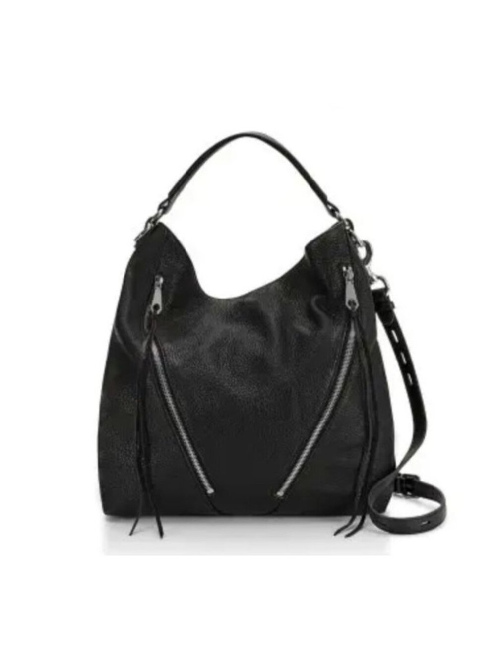 Rebecca Minkoff Double Zippers Moto Hobo Bag Leather Crossbody Satchel Black